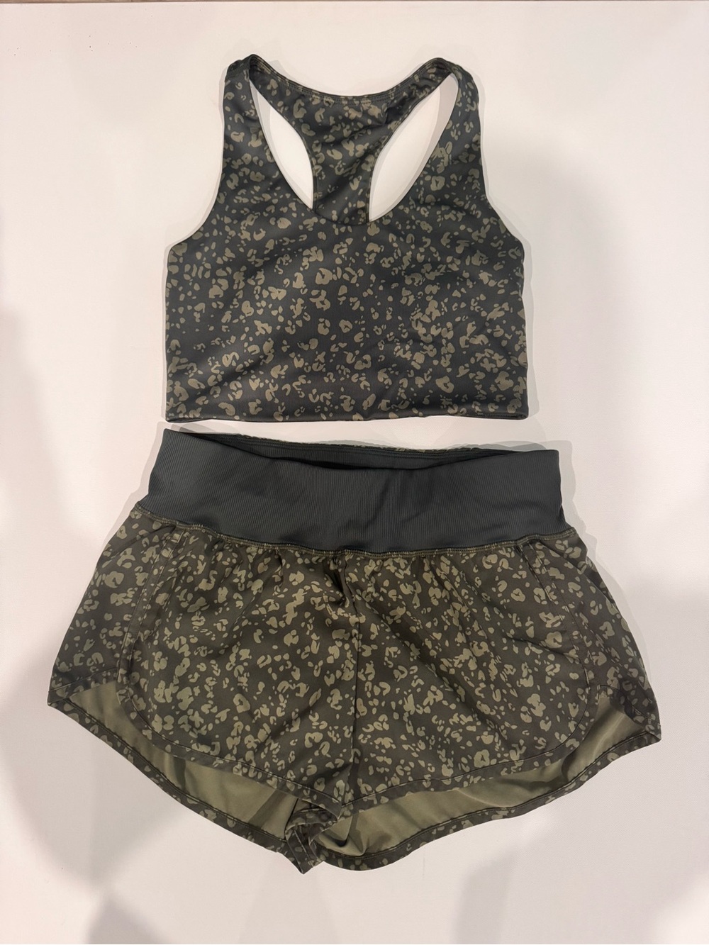 Z by Zella Olive Green Leopard Print Sports Bra & Shorts Set